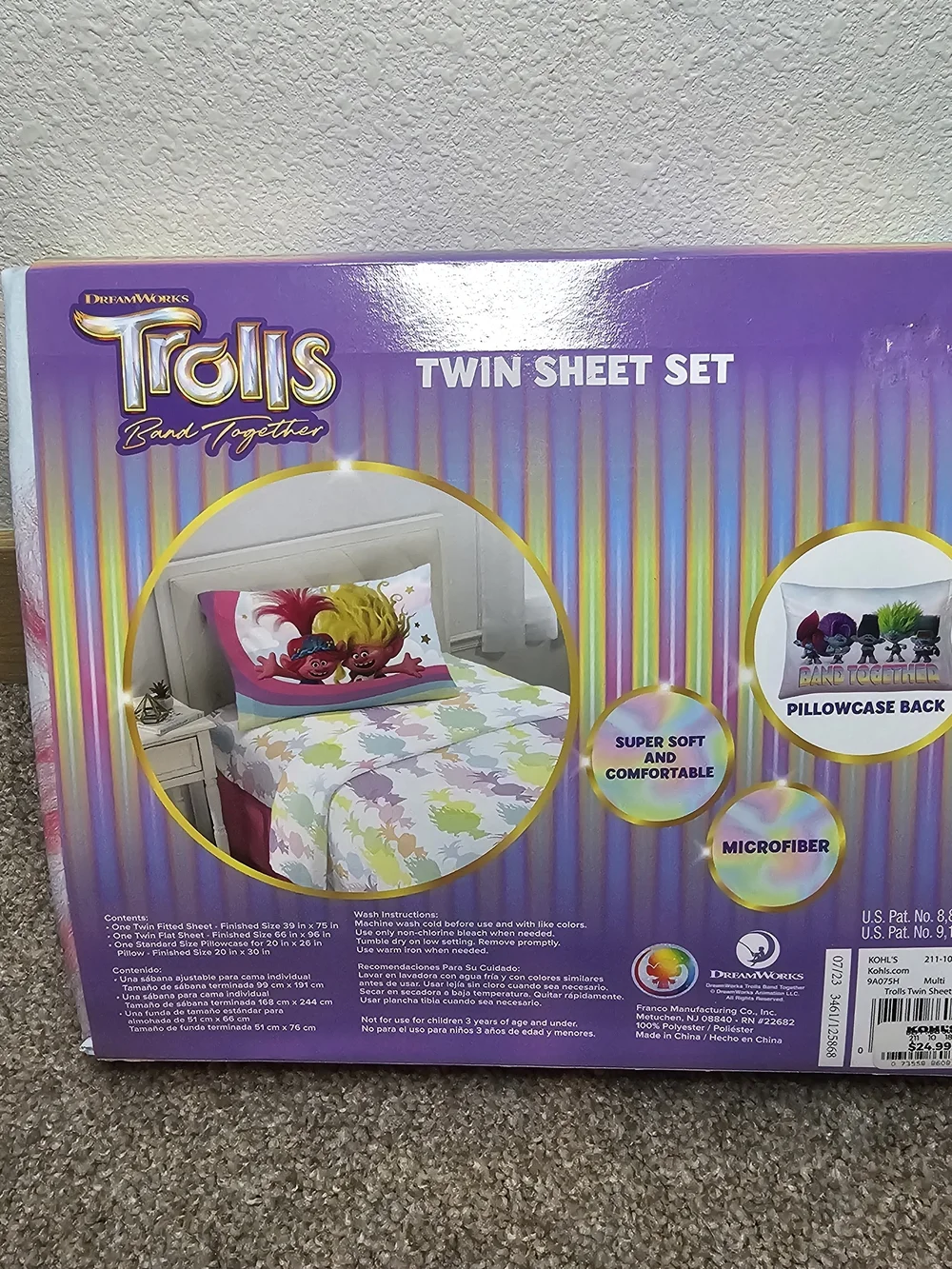Dreamworks Trolls Twin Sheet Set - Pink Purple Yellow Green